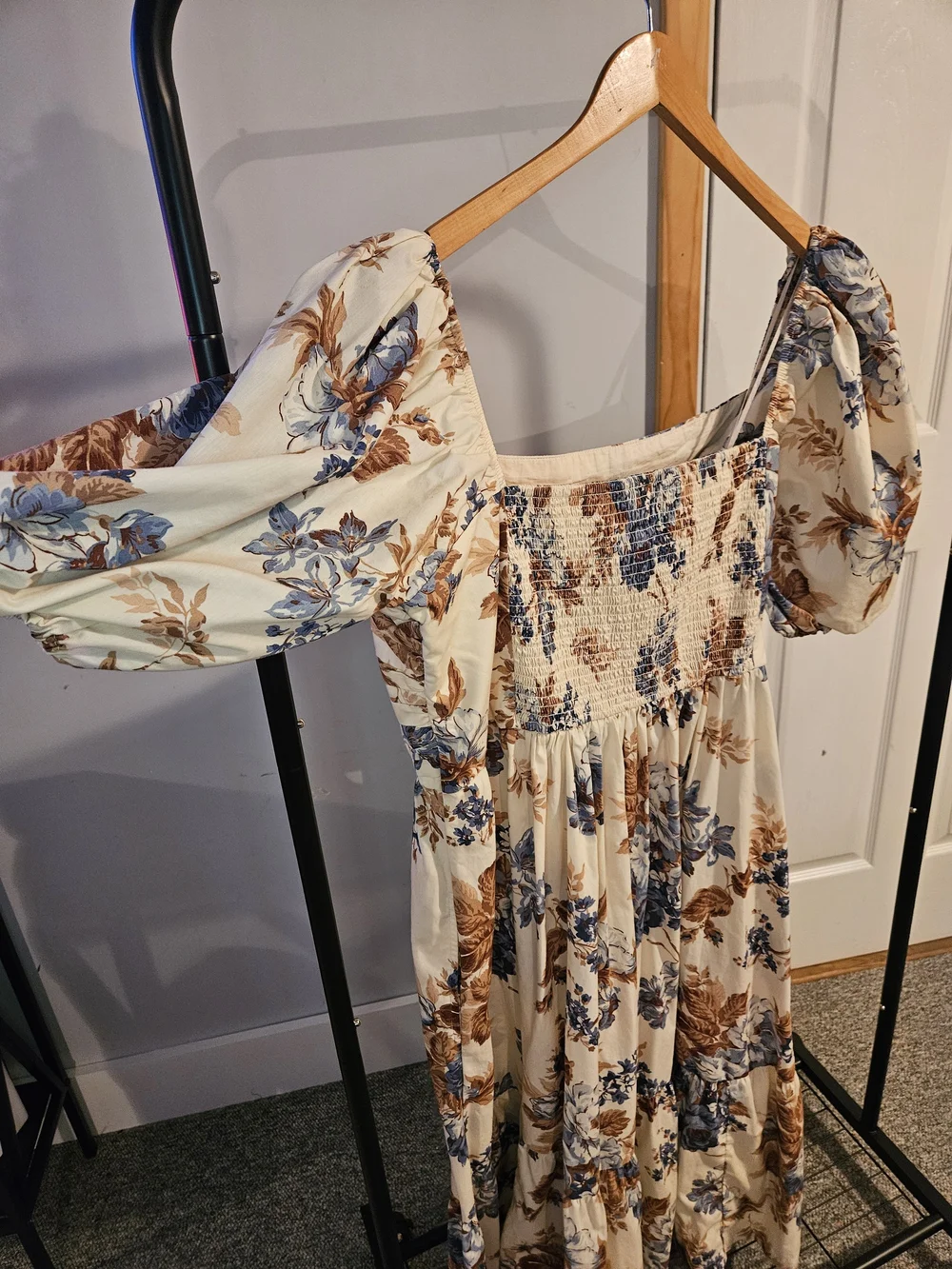 Abercrombie & Fitch Cream Maxi Dress with Blue & Brown Floral